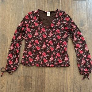 Old Navy Floral Long Sleeve Top - Brown and Red